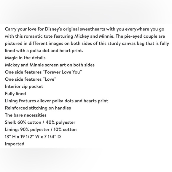 Mickey and Minnie Mouse ''Love'' Canvas Tote - Picture 4 of 7